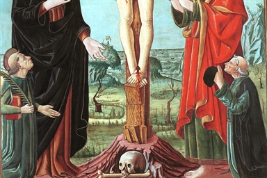 Crocifissione di Cristo con la Madonna, San giovanni evangelista, San Tossano, donatore e angeli della Passione